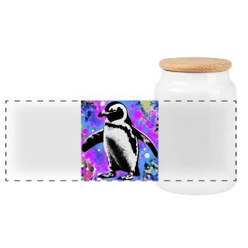 Pinguin - Panorama Keksdose mit Holzdeckel - Weiß - Vorne