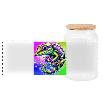 Gecko - Panoramic Cookie Jar with Wooden Lid - white - Front