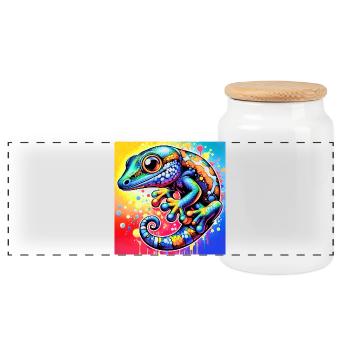 Gecko - Panorama Keksdose mit Holzdeckel - Weiß - Vorne
