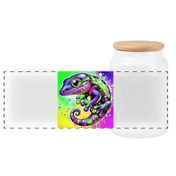 Gecko - Panoramic Cookie Jar with Wooden Lid - white - Front