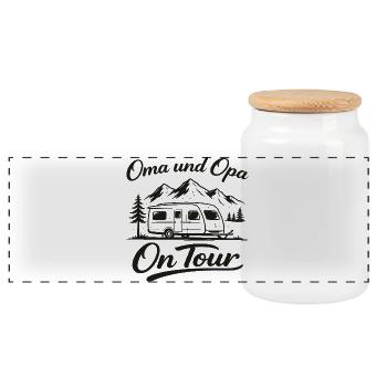 Oma Opa On Tour Camping Shirt Wohnwagen - Panorama Keksdose mit Holzdeckel - Weiß - Vorne