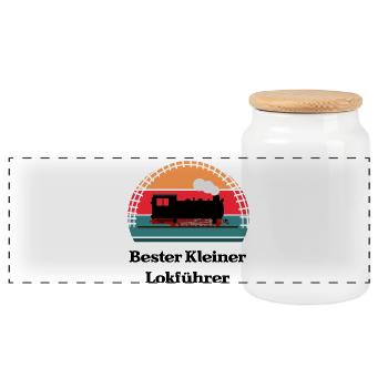 Kleiner Lokführer Dampflok Kinder - Panorama Keksdose mit Holzdeckel - Weiß - Vorne