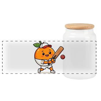 Orange drôle jouant au cricket - Boîte à biscuits avec couvercle en bois - blanc - Devant