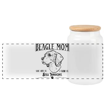 Beagle Mom – She Ate It. Still Innocent. - Panoramic Cookie Jar with Wooden Lid - white - Front