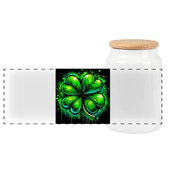 Four-leaf clover - Panoramic Cookie Jar with Wooden Lid - white - Front