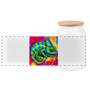 chameleon - Panoramic Cookie Jar with Wooden Lid - white - Front