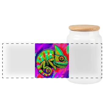 chameleon - Panoramic Cookie Jar with Wooden Lid - white - Front