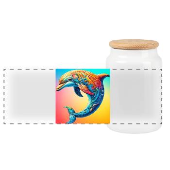 dolphin - Panoramic Cookie Jar with Wooden Lid - white - Front