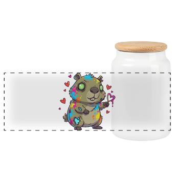 Brightly painted rodent with heart magic - Panoramic Cookie Jar with Wooden Lid - white - Front