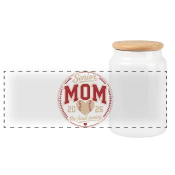 Senior Mom 2026 Baseball Graduation Design - Panoramic Cookie Jar with Wooden Lid - white - Front