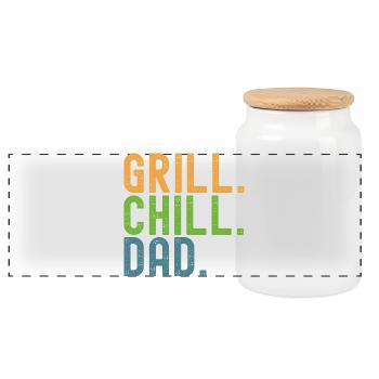 BBQ. Chill. Dad. Dads and crickets. - Panoramic Cookie Jar with Wooden Lid - white - Front