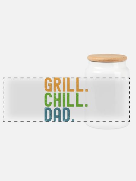 Grill. Chill. Dad. Papas und Grillen. - Panorama Keksdose mit Holzdeckel - Weiß