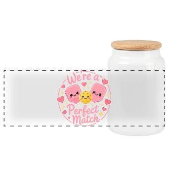 Pickleball Love: The Perfect Kawaii Duo - Panoramic Cookie Jar with Wooden Lid - white - Front
