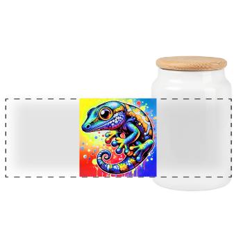 Gecko - Panorama Keksdose mit Holzdeckel - Weiß - Vorne