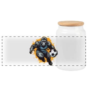 Gorilla Football Team - Panoramic Cookie Jar with Wooden Lid - white - Front