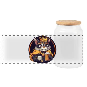 Cat Beer Funny - Panoramic Cookie Jar with Wooden Lid - white - Front