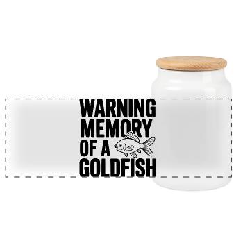 Warning Memory of a Goldfish - Panoramic Cookie Jar with Wooden Lid - white - Front