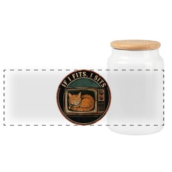 Chat Mignon Rétro TV If I Fits I Sits - Panoramic Cookie Jar with Wooden Lid - white - Front