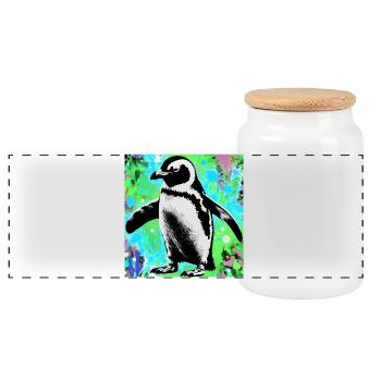 penguin - Panoramic Cookie Jar with Wooden Lid - white - Front