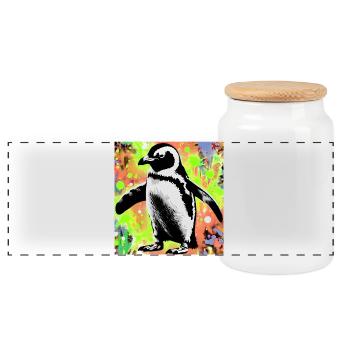 penguin - Panoramic Cookie Jar with Wooden Lid - white - Front