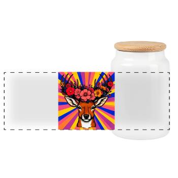 Cerf aux fleurs - Boîte à biscuits avec couvercle en bois - blanc - Devant