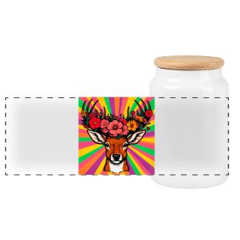 Cerf aux fleurs - Boîte à biscuits avec couvercle en bois - blanc - Devant
