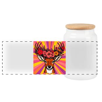 Cerf aux fleurs - Boîte à biscuits avec couvercle en bois - blanc - Devant