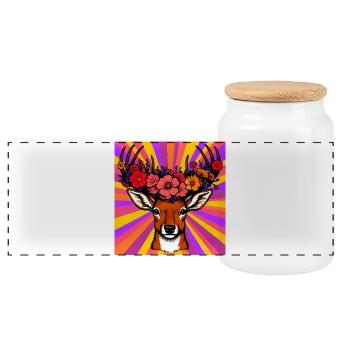 Cerf aux fleurs - Boîte à biscuits avec couvercle en bois - blanc - Devant