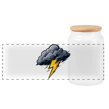 Wolke Blitz Gewitter Sturm Wetter Motiv - Panorama Keksdose mit Holzdeckel - Weiß - Vorne
