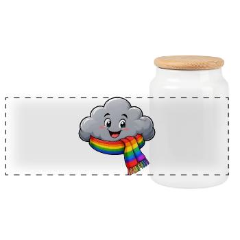 Wolke mit Regenbogenschal Lustiges Motiv  - Panorama Keksdose mit Holzdeckel - Weiß - Vorne