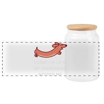 Dachshund Delay - Panoramic Cookie Jar with Wooden Lid - white - Front