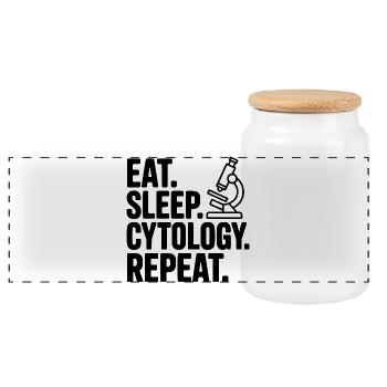 Mange. Dors. Cytologie. Répète. - Boîte à biscuits avec couvercle en bois - blanc - Devant