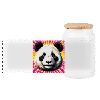 panda - Panoramic Cookie Jar with Wooden Lid - white - Front