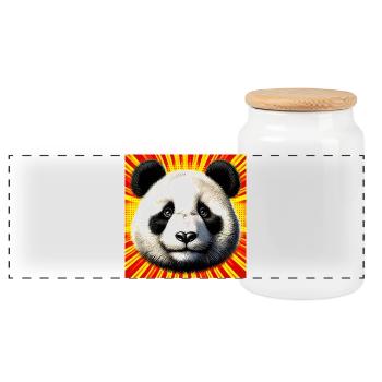 panda - Panoramic Cookie Jar with Wooden Lid - white - Front