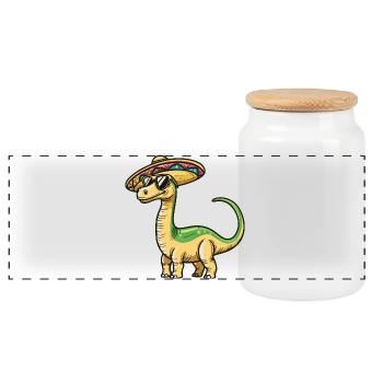 Dinosaur brontosaurus sombrero - Panoramic Cookie Jar with Wooden Lid - white - Front