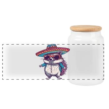 Sombrero comique drôle de hérisson - Boîte à biscuits avec couvercle en bois - blanc - Devant