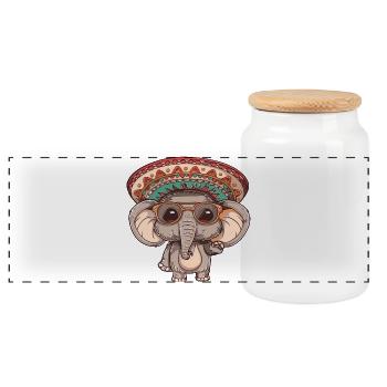 Elefant Party Sombrero - Panorama Keksdose mit Holzdeckel - Weiß - Vorne