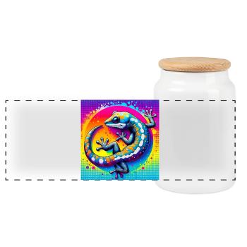 Gecko - Panorama Keksdose mit Holzdeckel - Weiß - Vorne