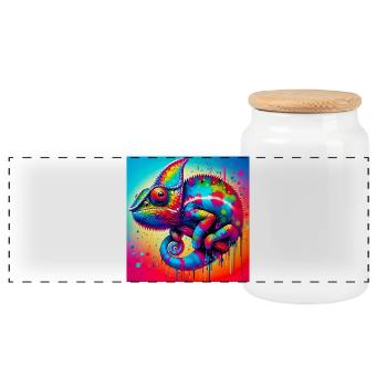 chameleon - Panoramic Cookie Jar with Wooden Lid - white - Front