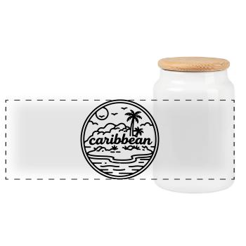 Caribbean Islands - Panoramic Cookie Jar with Wooden Lid - white - Front