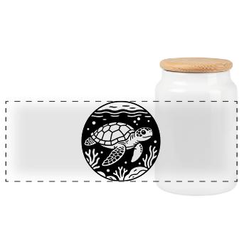 Sea Turtle - Panoramic Cookie Jar with Wooden Lid - white - Front