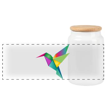 Motif coloré de géométrie de colibri en origami - Boîte à biscuits avec couvercle en bois - blanc - Devant