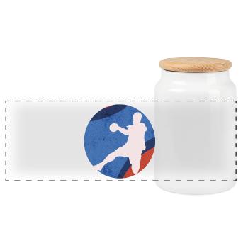 Basketball silhouette in retro pop - Panoramic Cookie Jar with Wooden Lid - white - Front