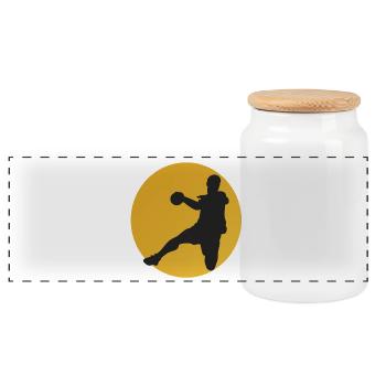 Silhouette de basket dans le cercle du soleil - Boîte à biscuits avec couvercle en bois - blanc - Devant