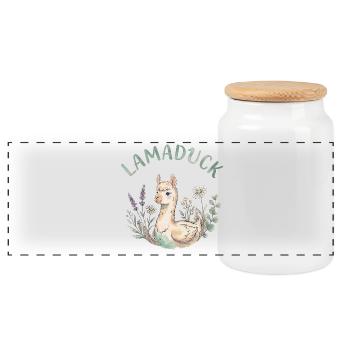 LamaDuck Original - Panoramic Cookie Jar with Wooden Lid - white - Front