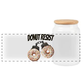 Donut Resist Funny Donut Shirt - Panoramic Cookie Jar with Wooden Lid - white - Front