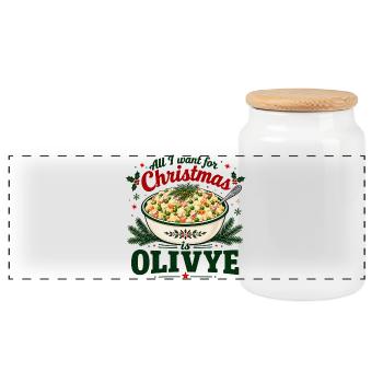 All I Want for Christmas is Olivye - Panorama Keksdose mit Holzdeckel - Weiß - Vorne