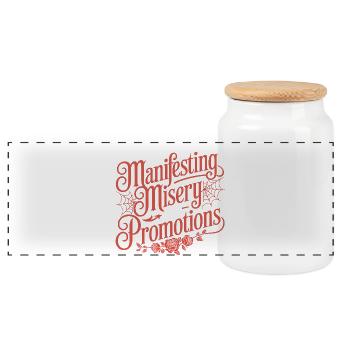 Manifesting Misery and Promotions - Panoramic Cookie Jar with Wooden Lid - white - Front
