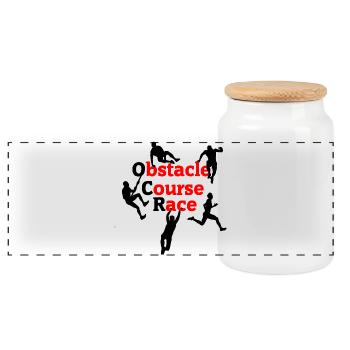 Obstacle Course Race – Red Impact Design - Panoramic Cookie Jar with Wooden Lid - white - Front