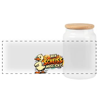 Einen Scheiss muss ich! Lustiges Statement - Panorama Keksdose mit Holzdeckel - Weiß - Vorne